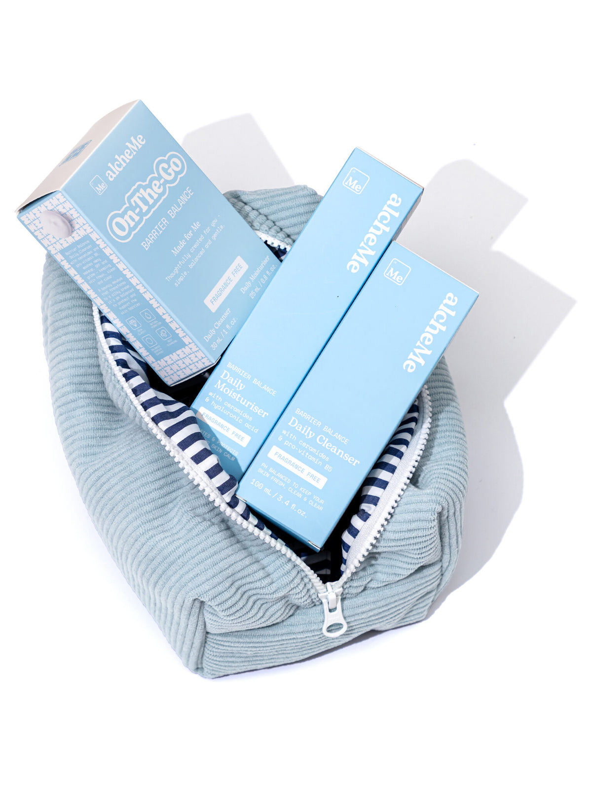 alcheMe Essentials Big Bundle packaging — fragrance-free skincare set for teens and tweens