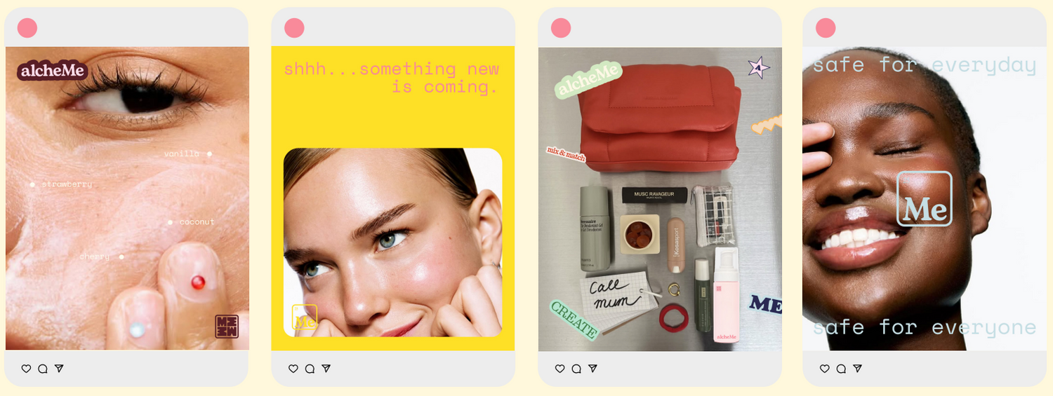 Collage of skincare product images with text and branding.
